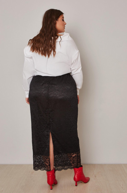 Двуслойная прямая юбка с разрезом из трикотажного кружева в ассортименте