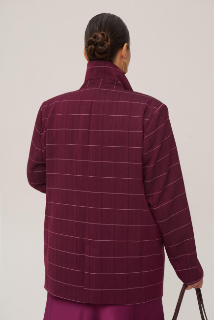 Двубортный пиджак в полоску из смесовой шерсти со шлицей в оттенке баклажан