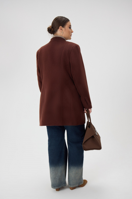 Полупальто без лацканов из смесовой шерсти