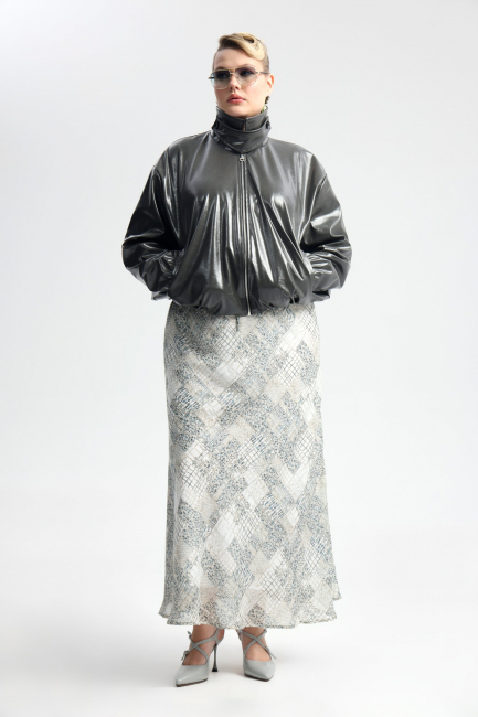 Юбка макси из поливискозы с серым принтом