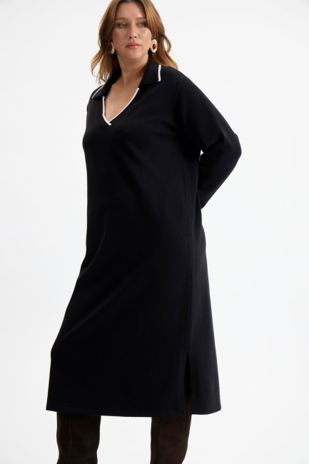 Платье из вязаной поливискозы с разрезами – фото – Plus Size 50–64 – Моно-Стиль