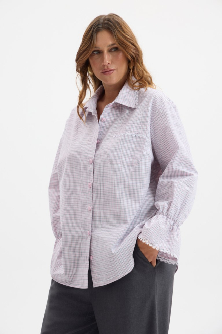 Блузка с кружевом и принтом клетка – фото – Plus Size 50–64 – Моно-Стиль