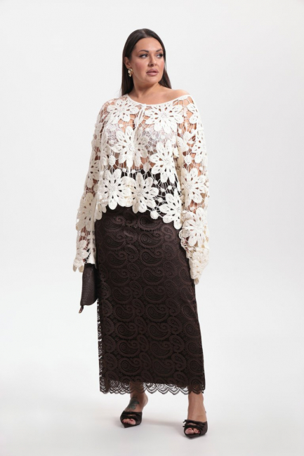 Кардиган кроше с вязкой цветы – фото – Plus Size 50–64 – Моно-Стиль