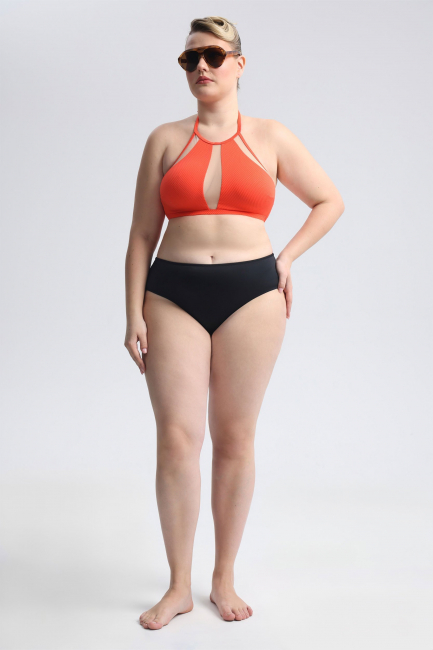 Топ бра халтер из ткани в рубчик со вставками сетка