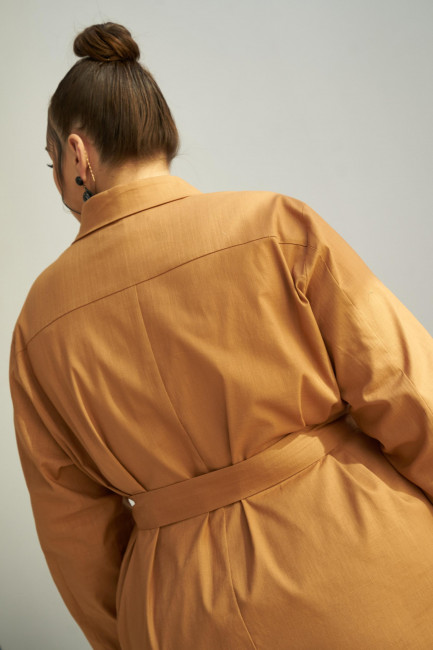Куртка рубашка изо льна коричневого цвета Большого размера купить онлайн в интернет-магазине с доставкой 