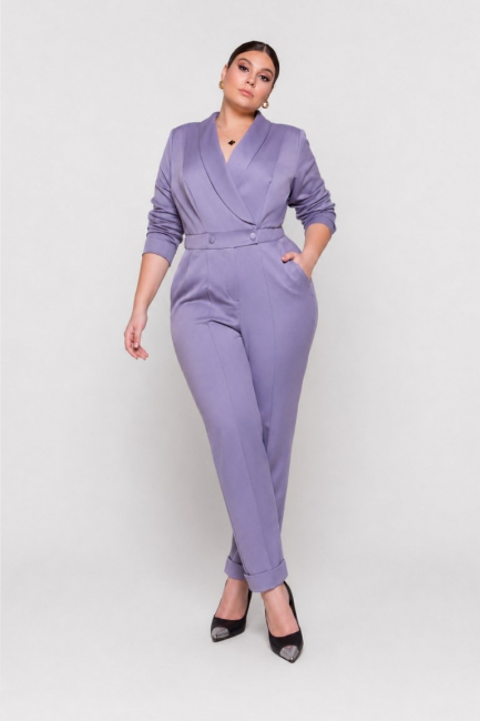 Комбинезон из смесовой вискозы с шалевым воротником – фото – Plus Size 50–64 – Моно-Стиль