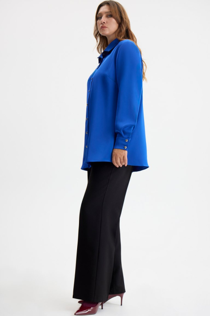 Синяя блузка из сатина – фото – Plus Size 50–64 – Моно-Стиль
