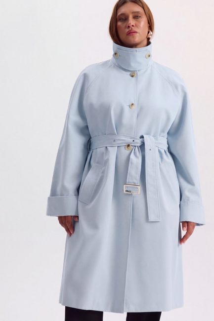 Тренч голубого цвета из хлопка – фото – Plus Size 50–64 – Моно-Стиль
