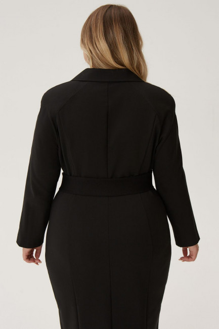 Черное макси платье футляр на молнии из облегченной костюмной ткани