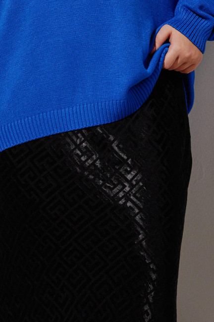 Черная шелковая юбка на подкладке с принтом геометрия