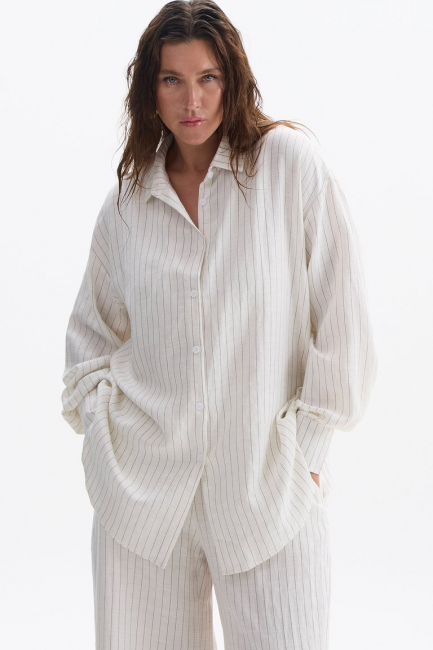 Рубашка изо льна в полоску – фото – Plus Size 50–64 – Моно-Стиль