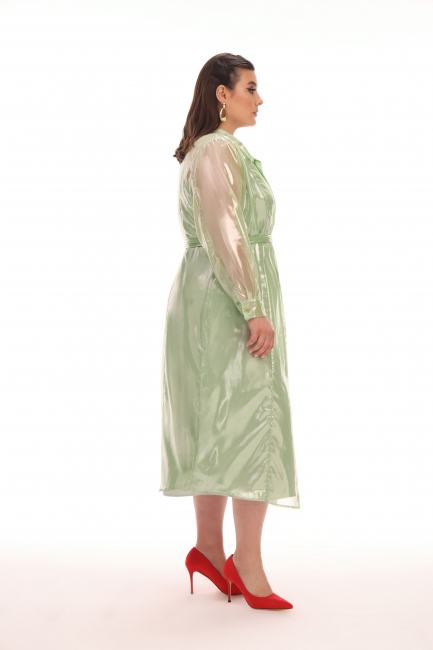 Платье рубашка из оливкового шифона