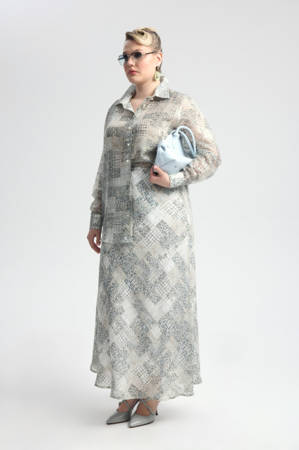 Юбка макси из поливискозы с серым принтом