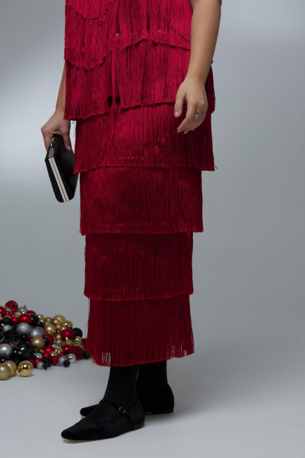 Красная макси юбка с бахромой и подкладкой
