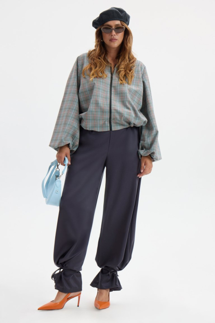 Бомбер с рукавом жиго в клетку – фото – Plus Size 50–64 – Моно-Стиль