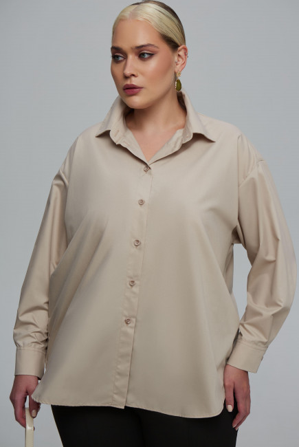 Рубашка relaxed fit из смесового хлопка в оттенке капучино купить в магазине модной одежды больших размеров 