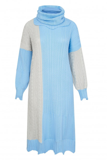 Вязаное платье печворк со съемным воротником