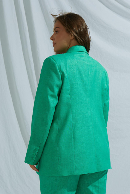 Однобортный льняной пиджак на подкладке изумрудного цвета
