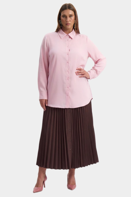 Юбка плиссе макси темно-коричневого цвета – фото – Plus Size 50–64 – Моно-Стиль