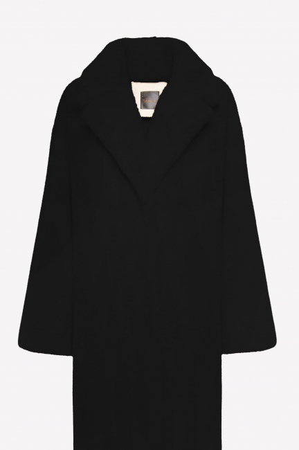 Черное меховое пальто из шерсти мериноса