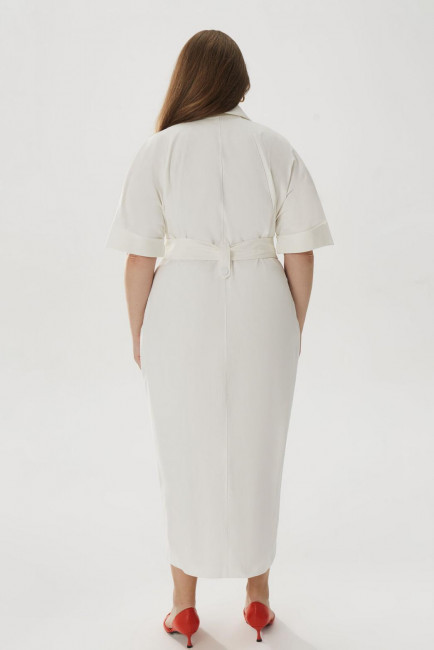 Белое приталенное платье из хлопка в длине миди купить