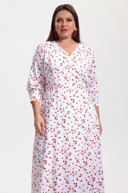 Платье макси на запáхе с принтом вишня – фото – Plus Size 50–64 – Моно-Стиль