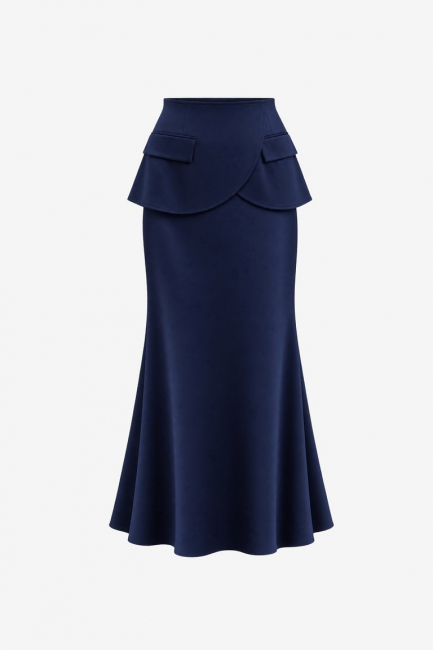 Юбка из синей поливискозы с баской – фото – Plus Size 50–64 – Моно-Стиль