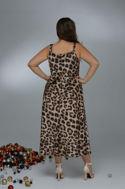 Платье слип А-силуэта из шелка с принтом леопард на широких бретелях заказать большой размер