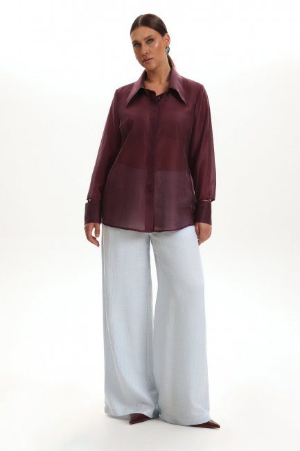 Блузка из тенселя с модельным воротником