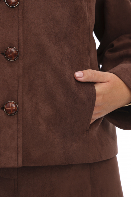 Куртка жакет из экозамши с акцентным  воротником