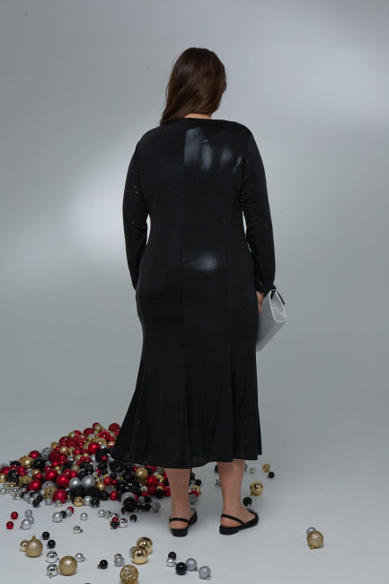 Приталенное макси платье с вырезом каре из трикотажа с металлизированным эффектом