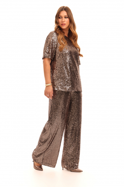 Блузка тишот с бронзовыми пайетками