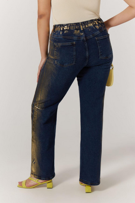 Золотые джинсы strаight legс с металлизированным напылением
