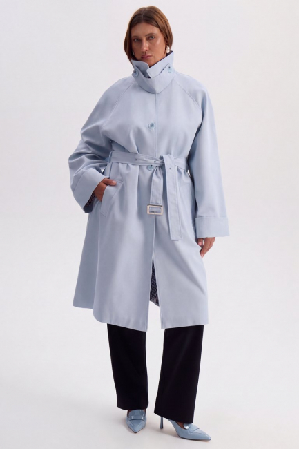 Тренч голубого цвета из хлопка – фото – Plus Size 50–64 – Моно-Стиль