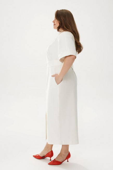 Белое приталенное платье из хлопка в длине миди купить