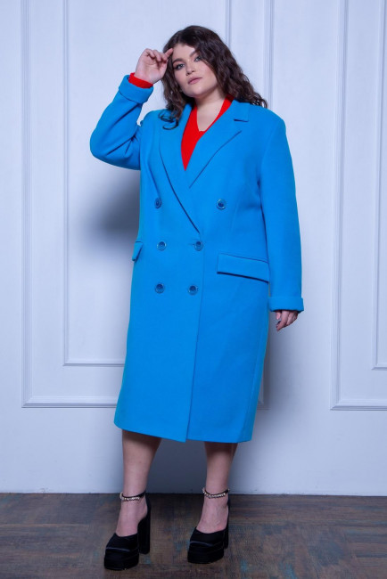 голубое пальто из шерсти