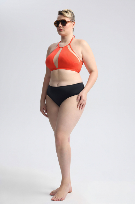 Топ бра халтер из ткани в рубчик со вставками сетка