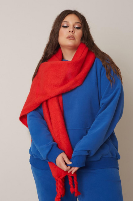Красный длинный шарф с бахромой