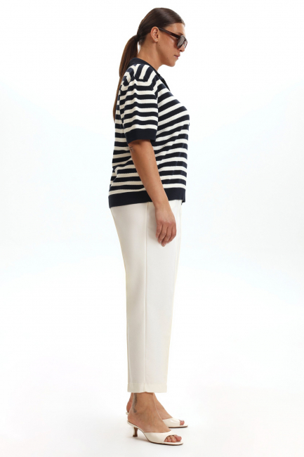 Джемпер поло в полоску с коротким рукавом