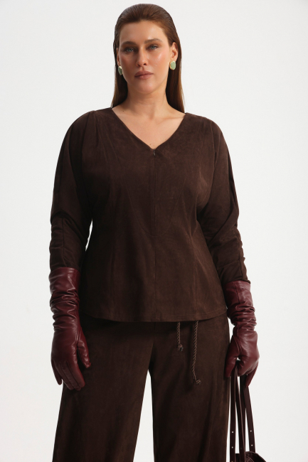 Свитшот из экозамши с молнией