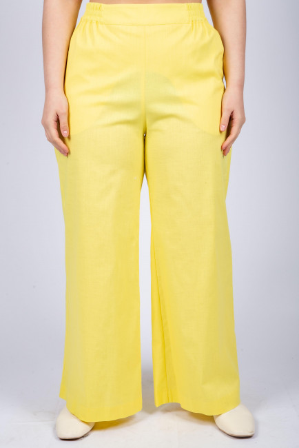 Желтые льняные брюки палаццо
