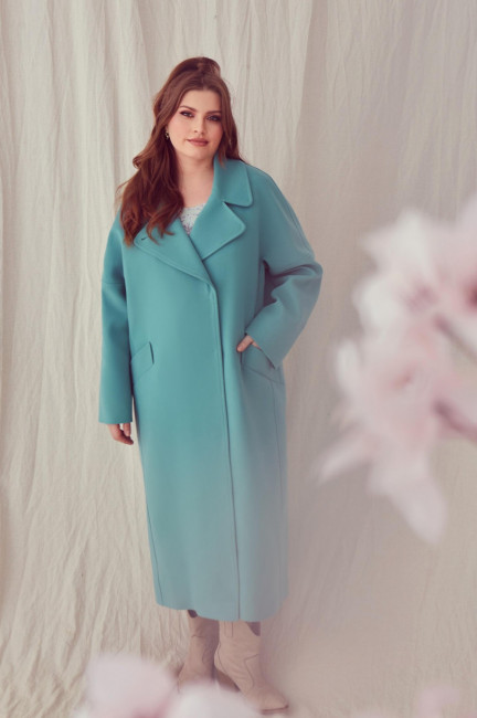 Универсальное пальто халат из смесовой шерсти купить в магазине женской одежды больших размеров 