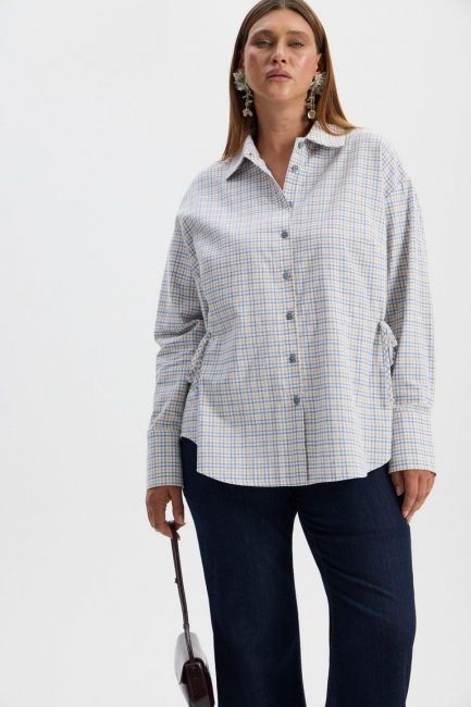 Рубашка в клетку с боковыми шнурками – фото – Plus Size 50–64 – Моно-Стиль