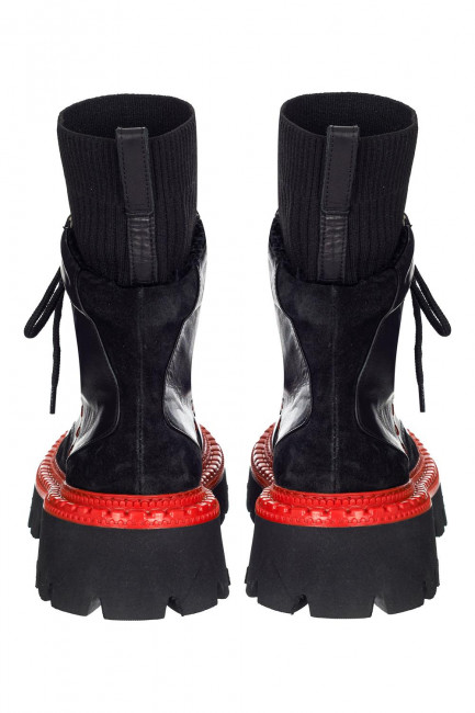 Комбинированные ботинки с красной отделкой на большую ногу