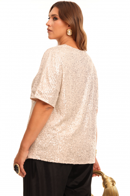 Молочная блузка тишот с пайетками и подкладкой