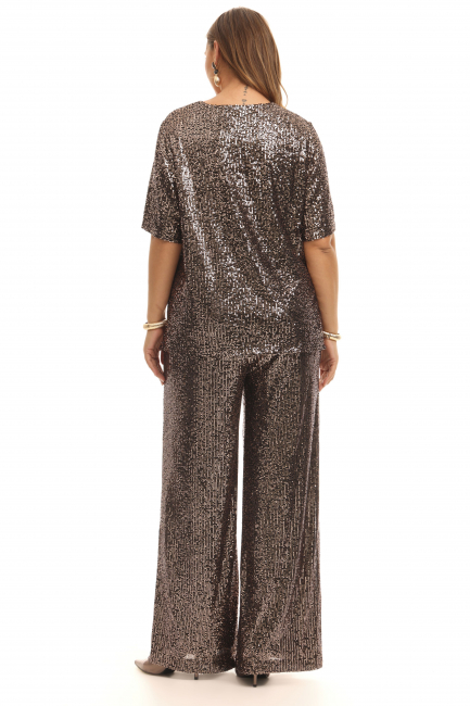 Блузка тишот с бронзовыми пайетками