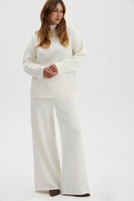 Брюки палаццо из смесового хлопка вязанные – фото – Plus Size 50–64 – Моно-Стиль