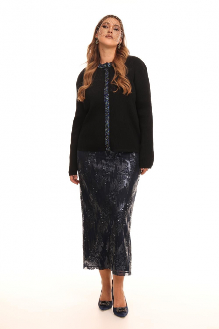 Черный кардиган из плотного трикотажа с декоративной отделкой