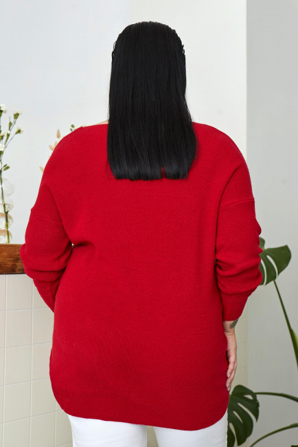 Красный джемпер с v вырезом из шерсти с кашемиром  купить в магазине модной одежды больших размеров
