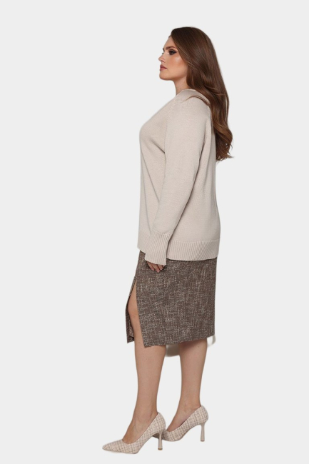 Юбка твидовая бежевого цвета – фото – Plus Size 50–64 – Моно-Стиль